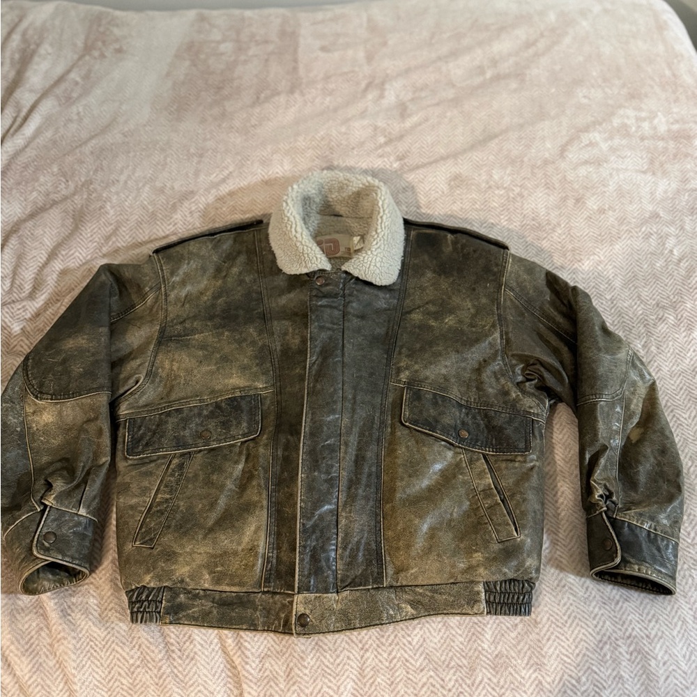 VTG ID Rice Sportswear Genuine Leather Men's Bomber Jacket Size L Made in Canada